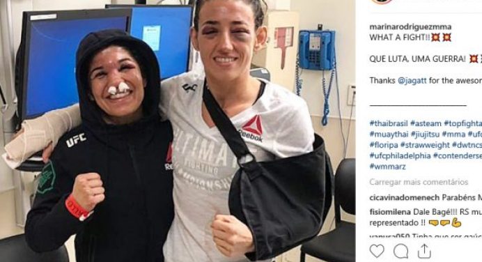 Marina Rodriguez e rival posam juntas e exibem ‘marcas de guerra’ após combate