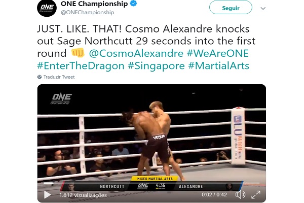 Brasileiro nocauteia Sage Northcutt em estreia do americano no ONE Championship; veja