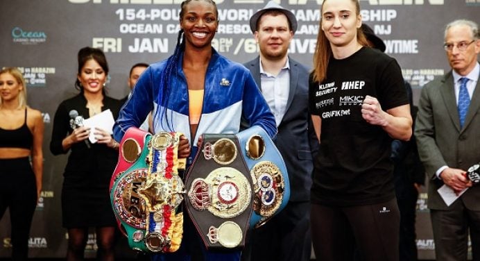 Claressa Shields e Ivana Habazin esquentam clima e trocam provocações em pesagem