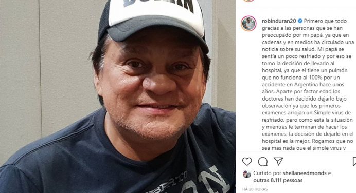 Lenda do Boxe, Roberto ‘Mano de Piedra’ Durán é diagnosticado com coronavírus
