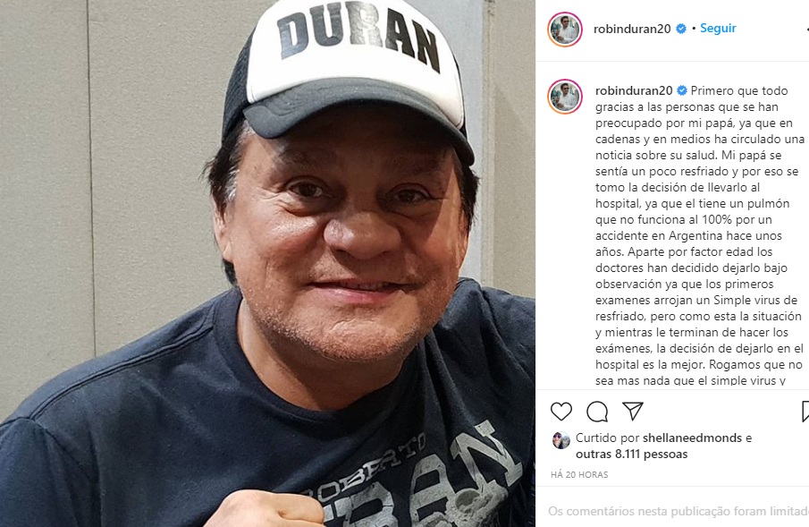 Lenda do Boxe, Roberto ‘Mano de Piedra’ Durán é diagnosticado com coronavírus