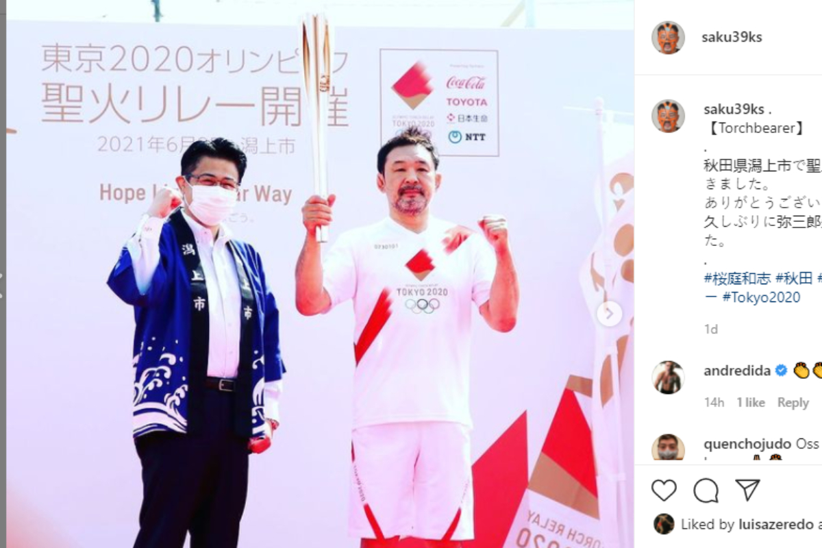 Lenda do MMA, Kazushi Sakuraba carrega a tocha Olímpica no Japão