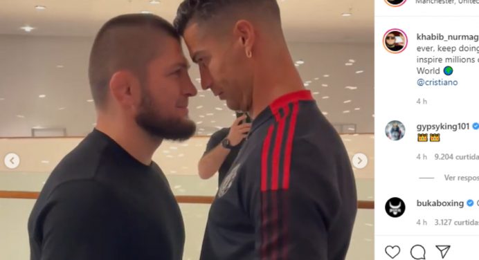 Khabib faz encarada com Cristiano Ronaldo e crava: “Melhor de todos os tempos”