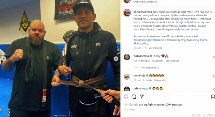 Alex ‘Poatan’ recebe faixa-marrom de jiu-jitsu após vencer Adesanya no UFC