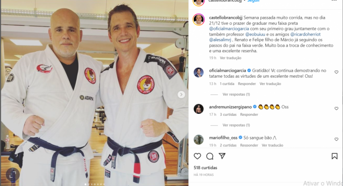 Ator Márcio Garcia é condecorado com primeiro grau da faixa-preta de jiu-jitsu