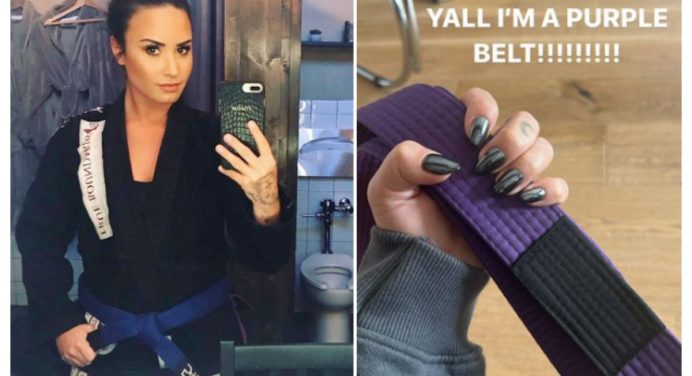 Estrela do pop, cantora Demi Lovato recebe faixa-roxa de jiu-jitsu