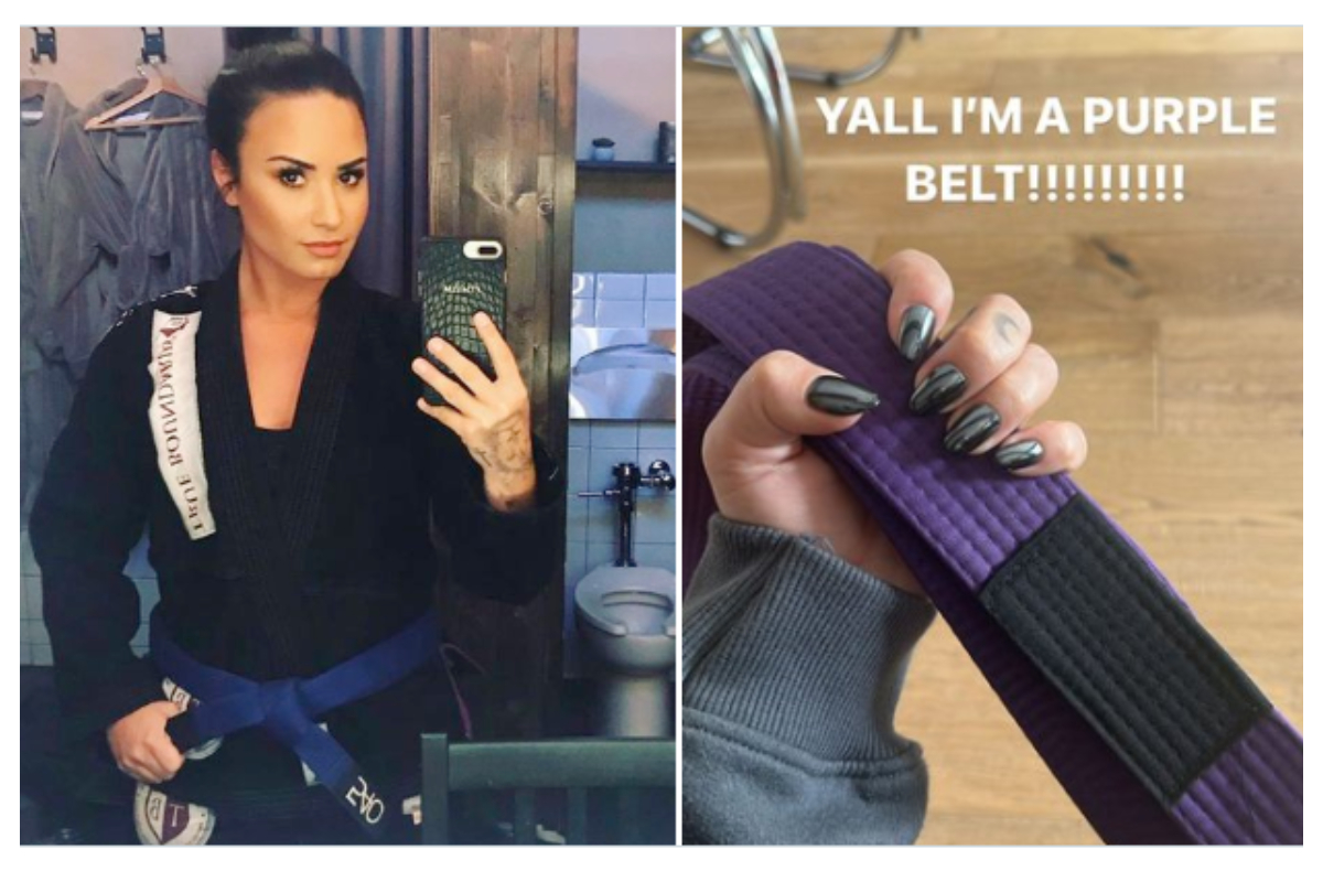 Estrela do pop, cantora Demi Lovato recebe faixa-roxa de jiu-jitsu