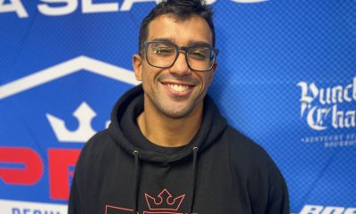 Campeão do torneio peso-leve em 2021, Raush Manfio posa para foto no media day do terceiro evento da PFL na temporada 2023.