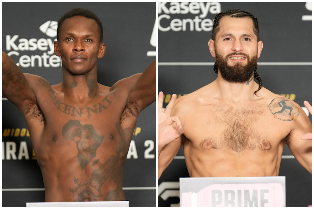 Adesanya e Masvidal posam durante pesagem oficial do UFC 287