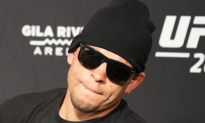 De óculos escuros e touca, Nate Diaz conversa com a imprensa no UFC 263