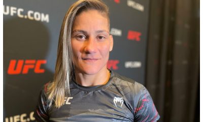 Priscila Pedrita conversa com a imprensa durante o media day do UFC Vegas 71
