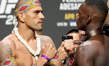 Encarada entre Alex Poatan e Israel Adesanya antes do UFC 287 - Louis Grasse/PxImages