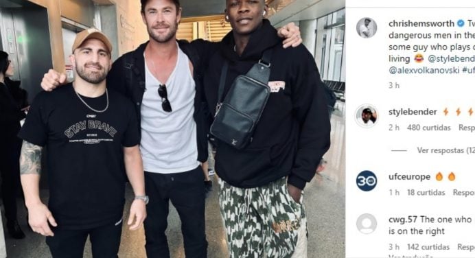 Astro de Hollywood, Chris Hemsworth tieta Israel Adesanya e Alexander Volkanovski