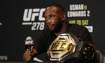 Leon Edwards conversa com a imprensa após conquistar o cinturão até 77 kg no UFC 278
