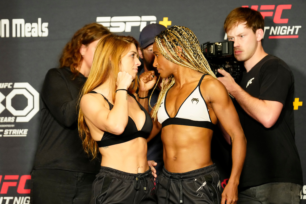 Mackenzie Dern e Angela Hill fazem encarada logo após a pesagem oficial do UFC Vegas 73