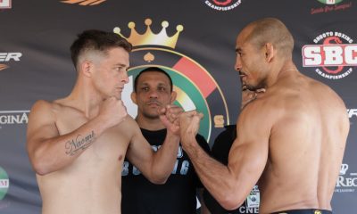 José Aldo faz encarada com Esteban Gabriel antes de enfrentá-lo no boxe.