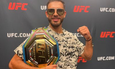 Com cinturão personalizado e colorido, Yair Rodriguez participa do media day do UFC 290