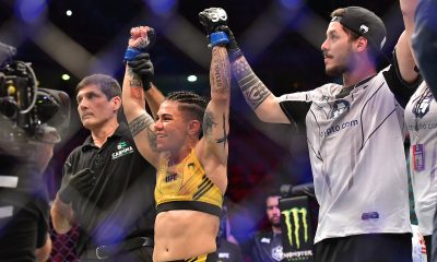 Jéssica Bate-Estaca comemora com Bruno Ribeiro sua vitória no UFC Rio.