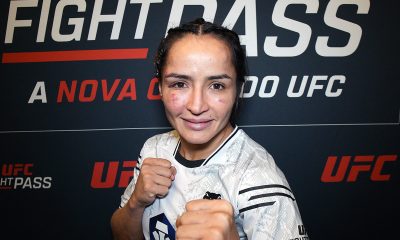 Talita Alencar posa para fotos após conceder entrevista depois de sua vitória no UFC Vegas 83