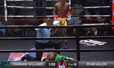 O boxeador Tramaine Williams convulsiona após colapsar e cair no ringue.