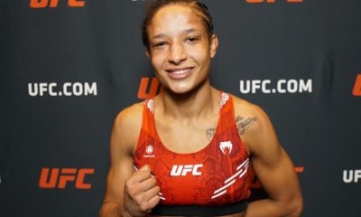 Jacqueline Cavalcanti posa para foto durante entrevista pós-vitória no UFC Vegas 96