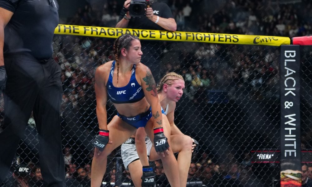 Ailin Perez comemora sua vitória no UFC Paris rebolando na cara de Darya Zheleznyakova.