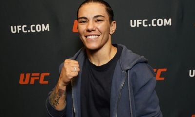 Jéssica Bate-Estaca posa para foto no media day do UFC Vegas 97.