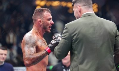 Renato Moicano é entrevistado por Michael Bisping após sua vitória no UFC Paris.