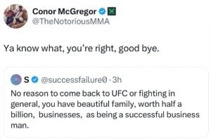 Post de despedida de Conor McGregor no X.