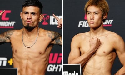 Brandon Royval e Tatsuro Taira na pesagem do UFC Vegas 98.