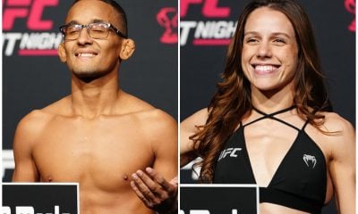 Lucas Rocha e Julia Polastri abrem sorriso na pesagem do UFC Vegas 98