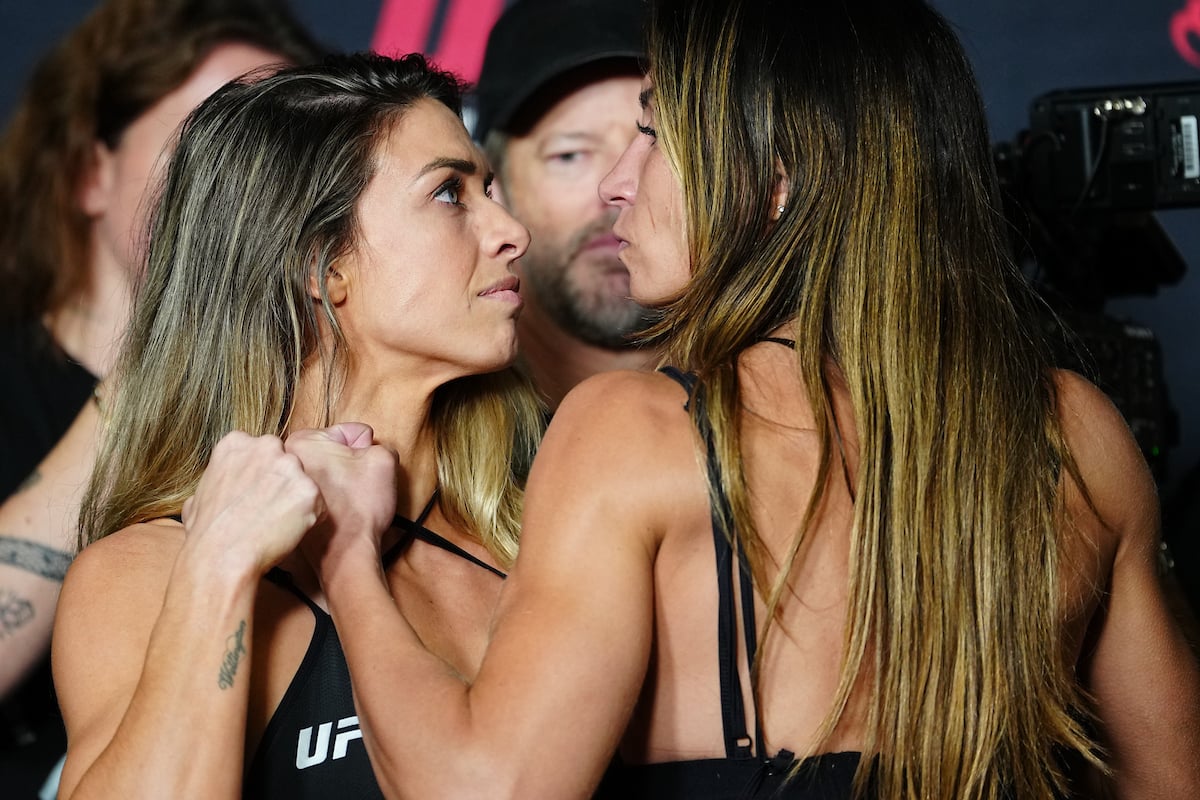 Mackenzie Dern (à esquerda) e Amanda Ribas fazem encarada antes do UFC Vegas 101