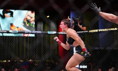 Mackenzie Dern comemora sua vitória sobre Amanda Ribas no UFC Vegas 101