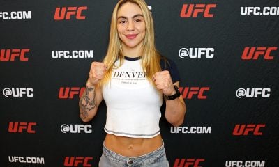 Nicolle Caliari posa para fotos após conversar com a reportagem da Ag Fight em Las Vegas