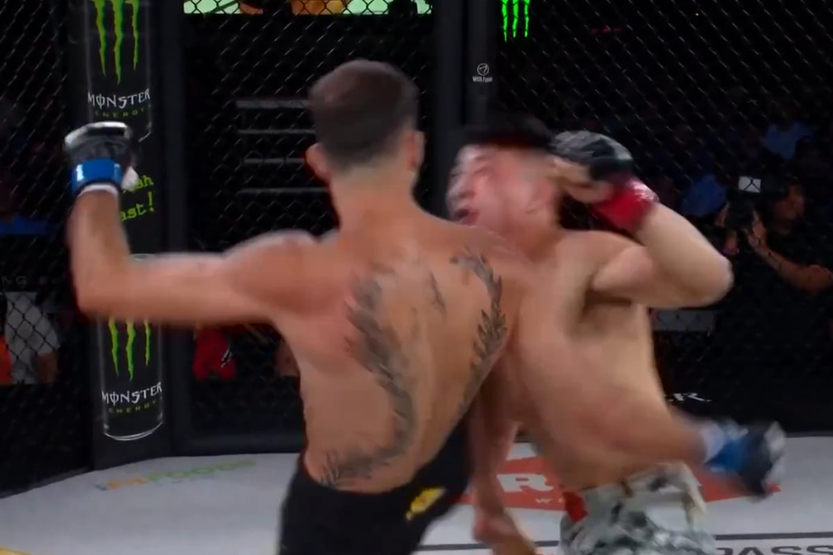 Loai Abushaar acertando joelhada brutal em Edmund Kwan na LFA 213