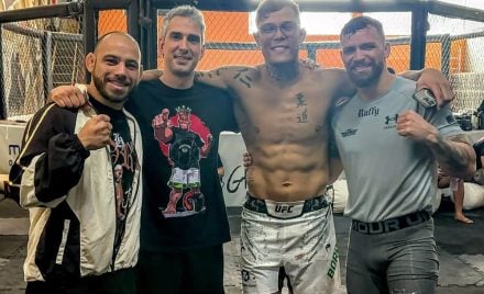 Jean Silva, Pablo Sucupira, Caio Borralho e Maurício Ruffy no QG da Fighting Nerds