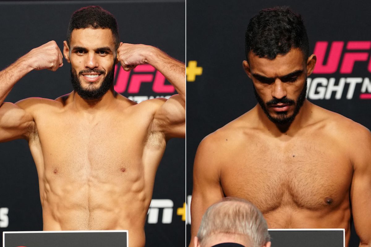 Os irmãos Bonfim ,Gabriel (à esquerda) e Ismael, viveram momentos distintos na pesagem do UFC Vegas 111