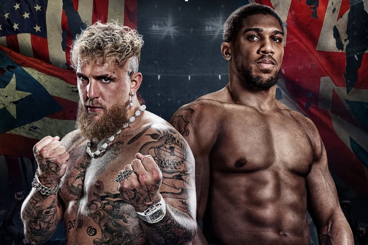 Jake Paul e Anthony Joshua em banner de divulgação