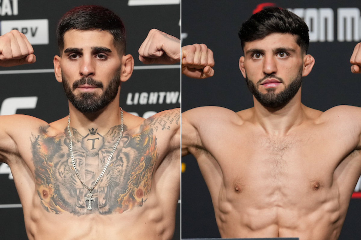Ilia Topuria (à esquerda) e Arman Tsarukyan podem se enfrentar em disputa pelo título peso-leve do UFC