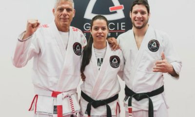 Márcio Macarrão (à esquerda) ao lado dos filhos Deborah e Neiman Gracie
